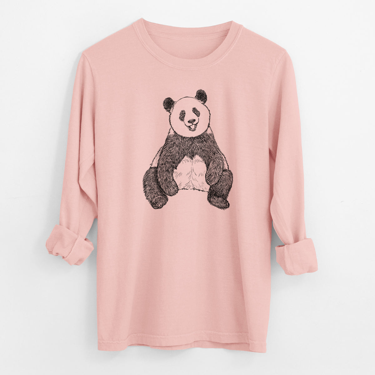 Ailuropoda melanoleuca - Giant Panda Sitting - Men&#39;s Heavyweight 100% Cotton Long Sleeve