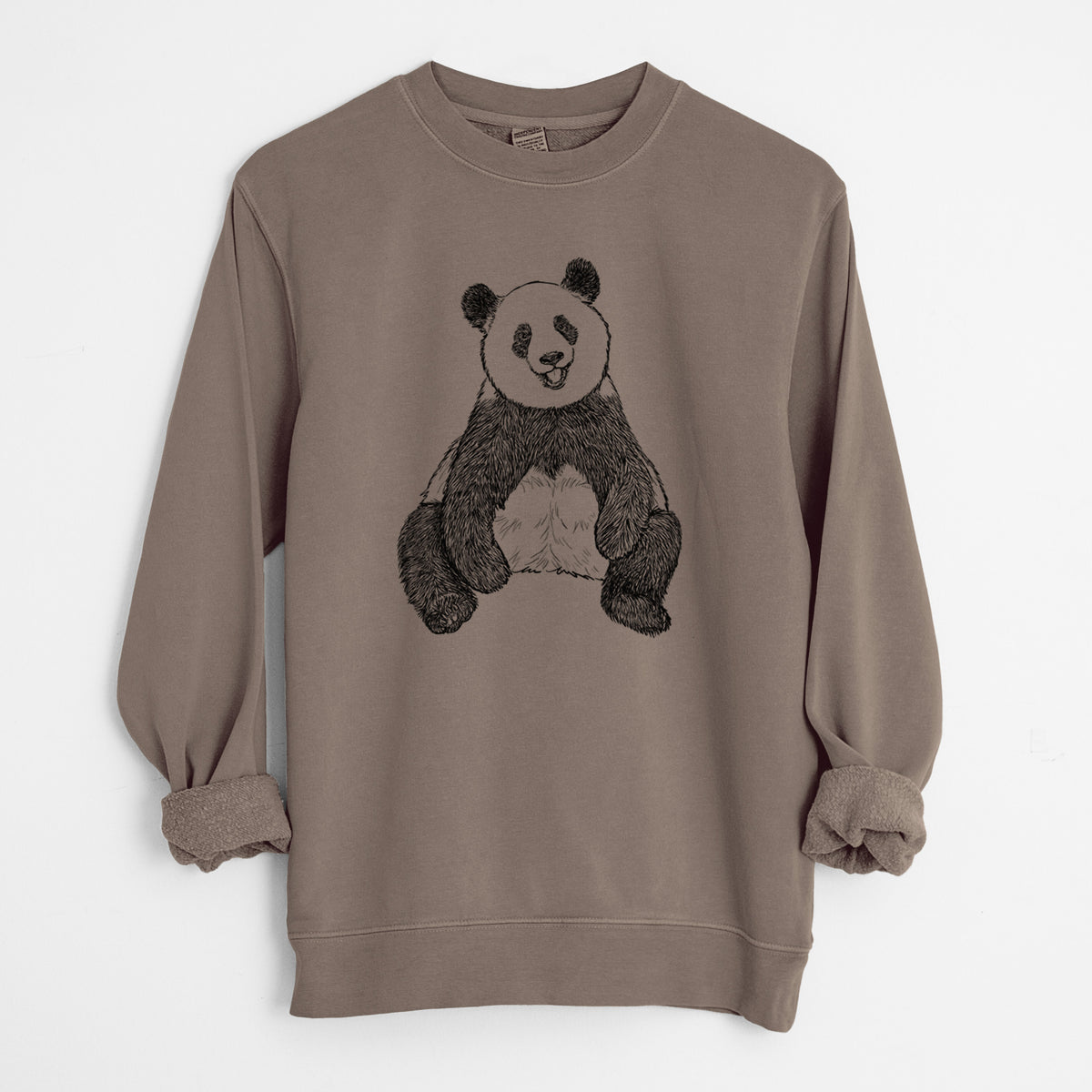 Ailuropoda melanoleuca - Giant Panda Sitting - Unisex Pigment Dyed Crew Sweatshirt in Espresso Brown Color