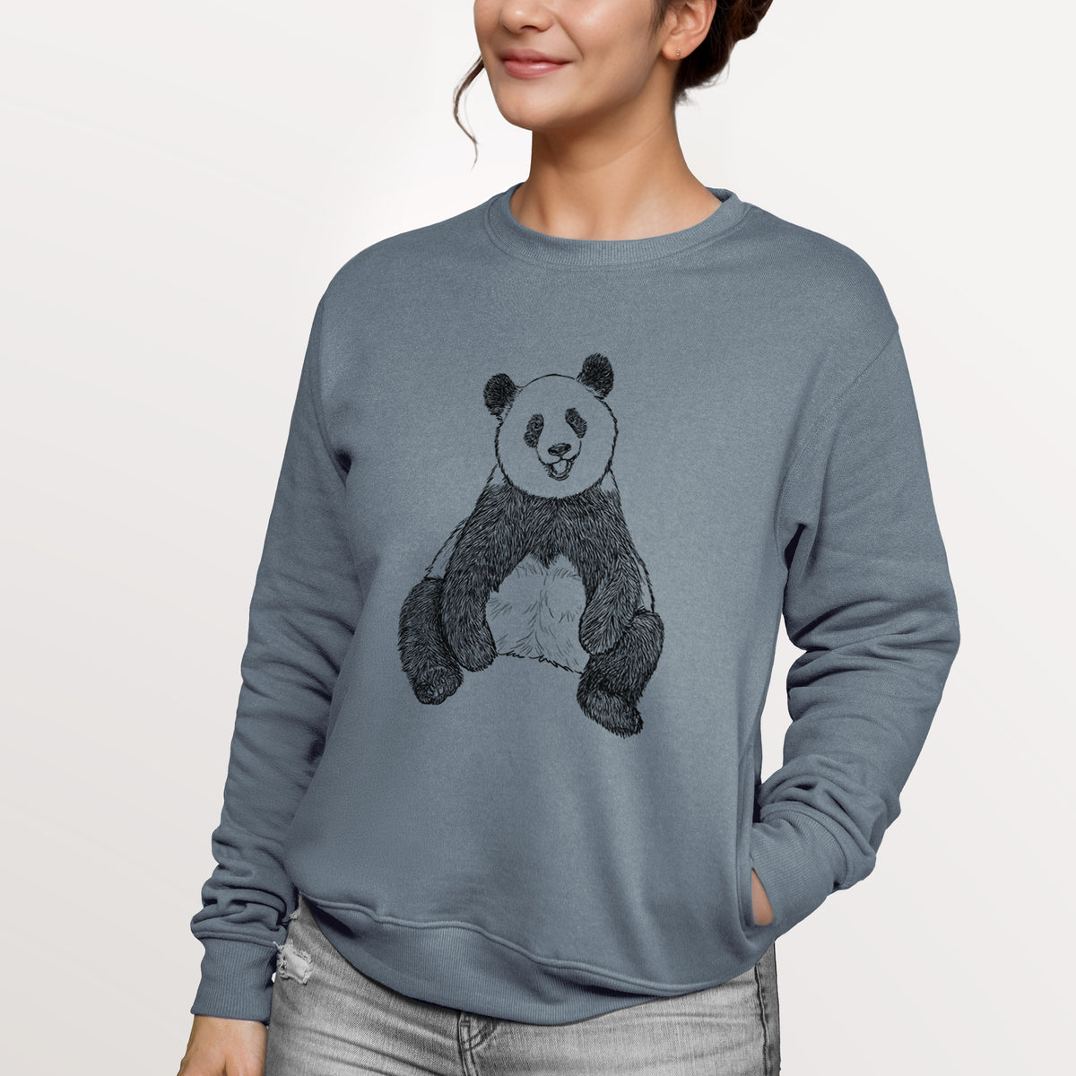 Ailuropoda melanoleuca - Giant Panda Sitting  - Unisex Reclaimed Crewneck Sweatshirt