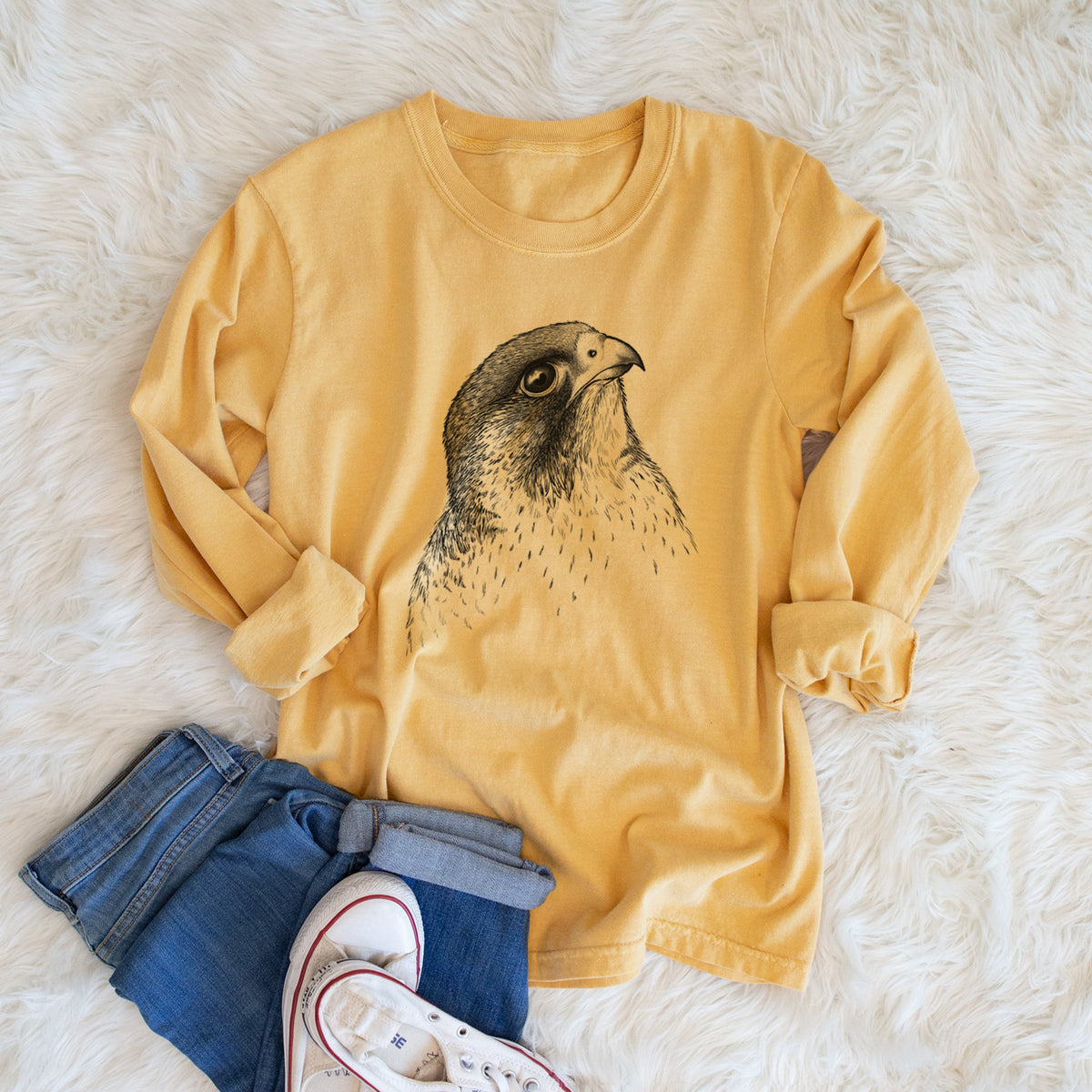 Peregrine Falcon - Falco peregrinus - Men&#39;s Heavyweight 100% Cotton Long Sleeve