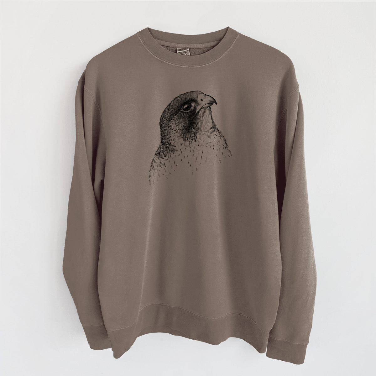 Peregrine Falcon - Falco peregrinus - Unisex Pigment Dyed Crew Sweatshirt in Espresso Brown Color