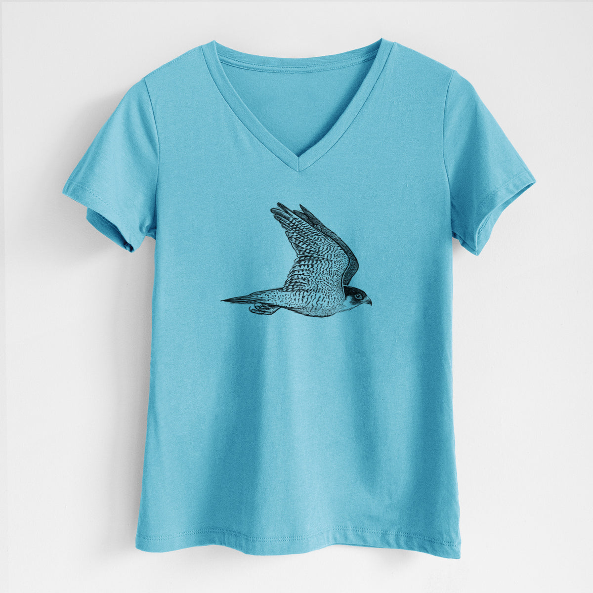 Flying Peregrine - Falco peregrinus - Women&#39;s Lightweight Relaxed Fit 100% Cotton V-neck