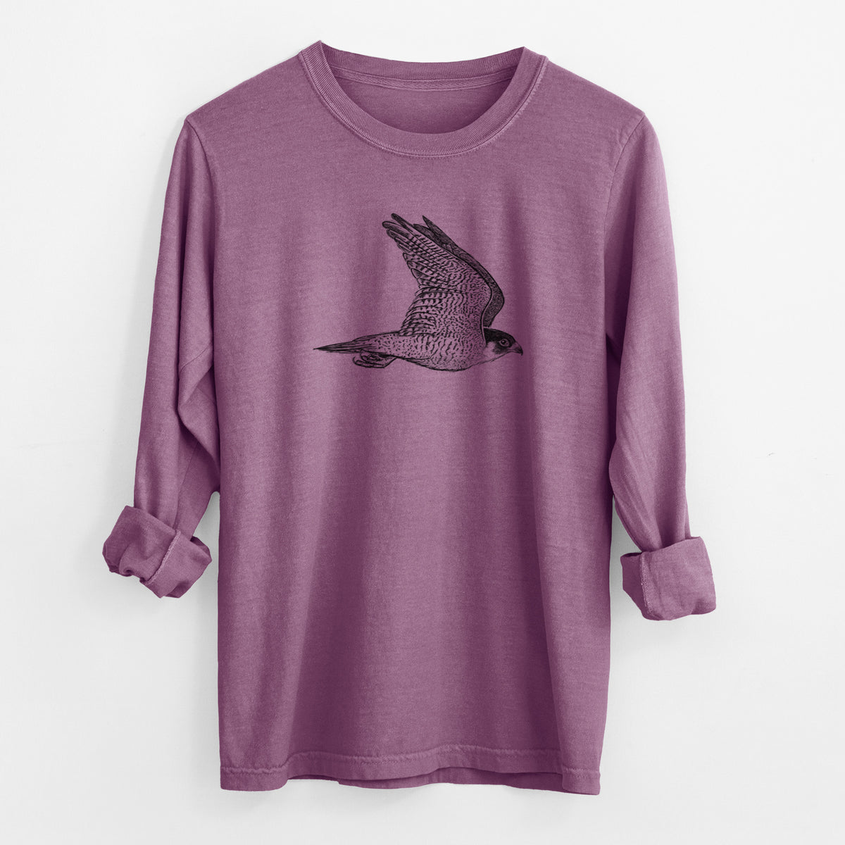 Flying Peregrine - Falco peregrinus - Men&#39;s Heavyweight 100% Cotton Long Sleeve
