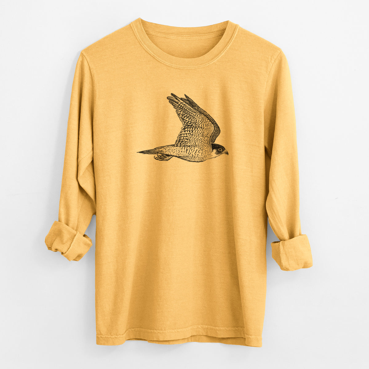Flying Peregrine - Falco peregrinus - Men&#39;s Heavyweight 100% Cotton Long Sleeve