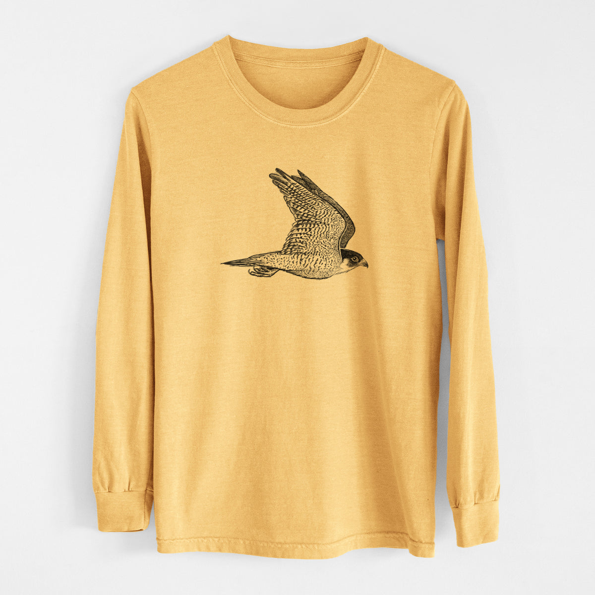 Flying Peregrine - Falco peregrinus - Men&#39;s Heavyweight 100% Cotton Long Sleeve