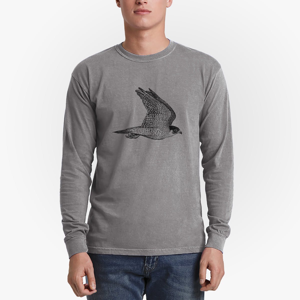 Flying Peregrine - Falco peregrinus - Men&#39;s Heavyweight 100% Cotton Long Sleeve