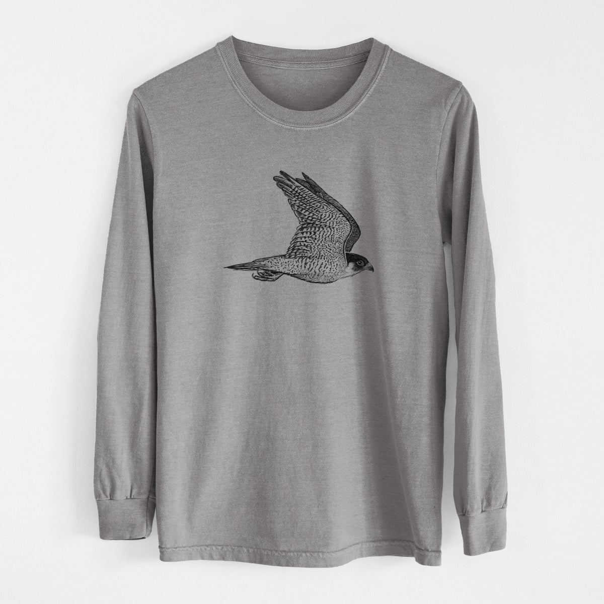 Flying Peregrine - Falco peregrinus - Men&#39;s Heavyweight 100% Cotton Long Sleeve