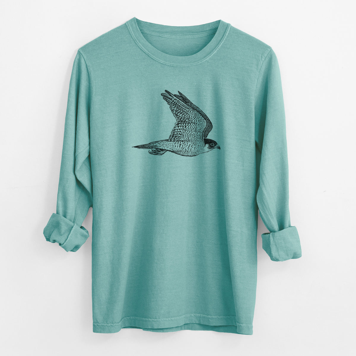 Flying Peregrine - Falco peregrinus - Men&#39;s Heavyweight 100% Cotton Long Sleeve