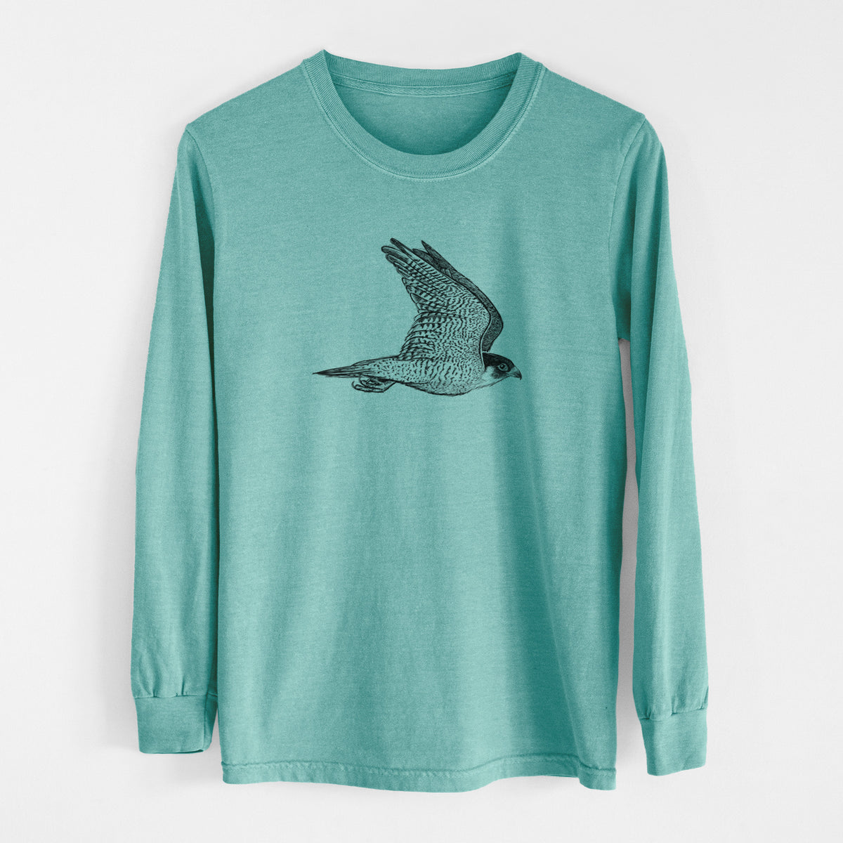 Flying Peregrine - Falco peregrinus - Men&#39;s Heavyweight 100% Cotton Long Sleeve
