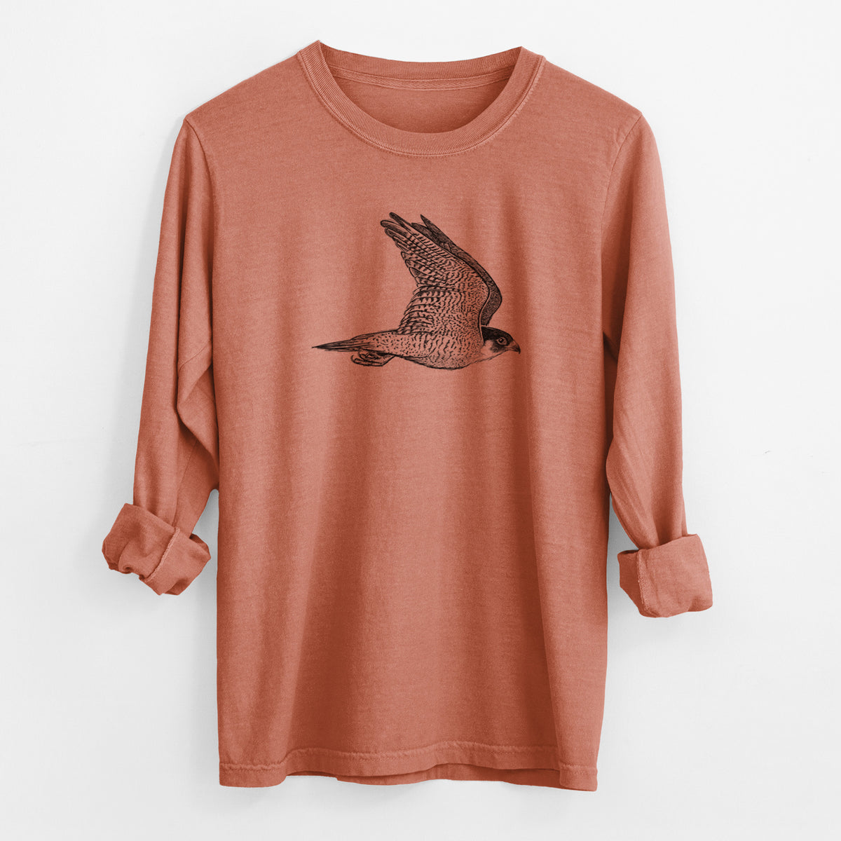 Flying Peregrine - Falco peregrinus - Men&#39;s Heavyweight 100% Cotton Long Sleeve