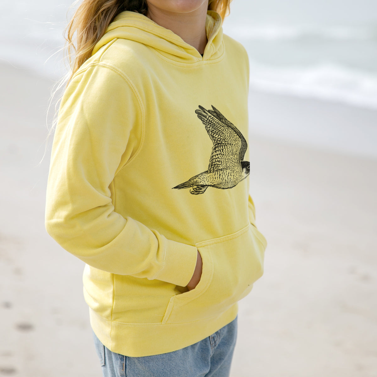 Flying Peregrine - Falco peregrinus - Youth Pigment Dyed Hoodie