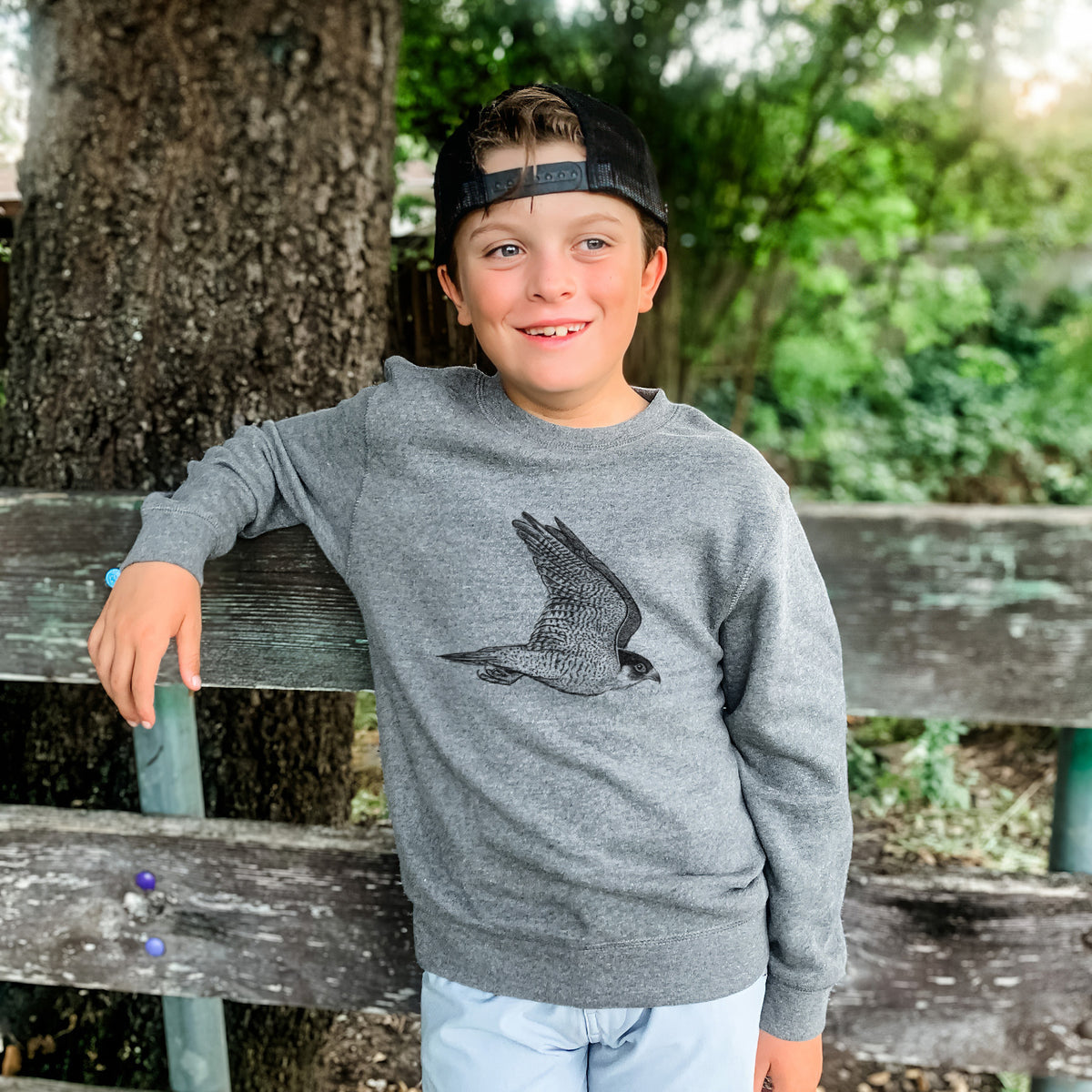 Flying Peregrine - Falco peregrinus - Youth Lightweight Crewneck Sweatshirt