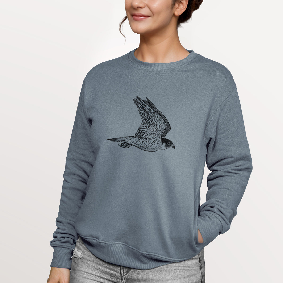 Flying Peregrine - Falco peregrinus  - Unisex Reclaimed Crewneck Sweatshirt
