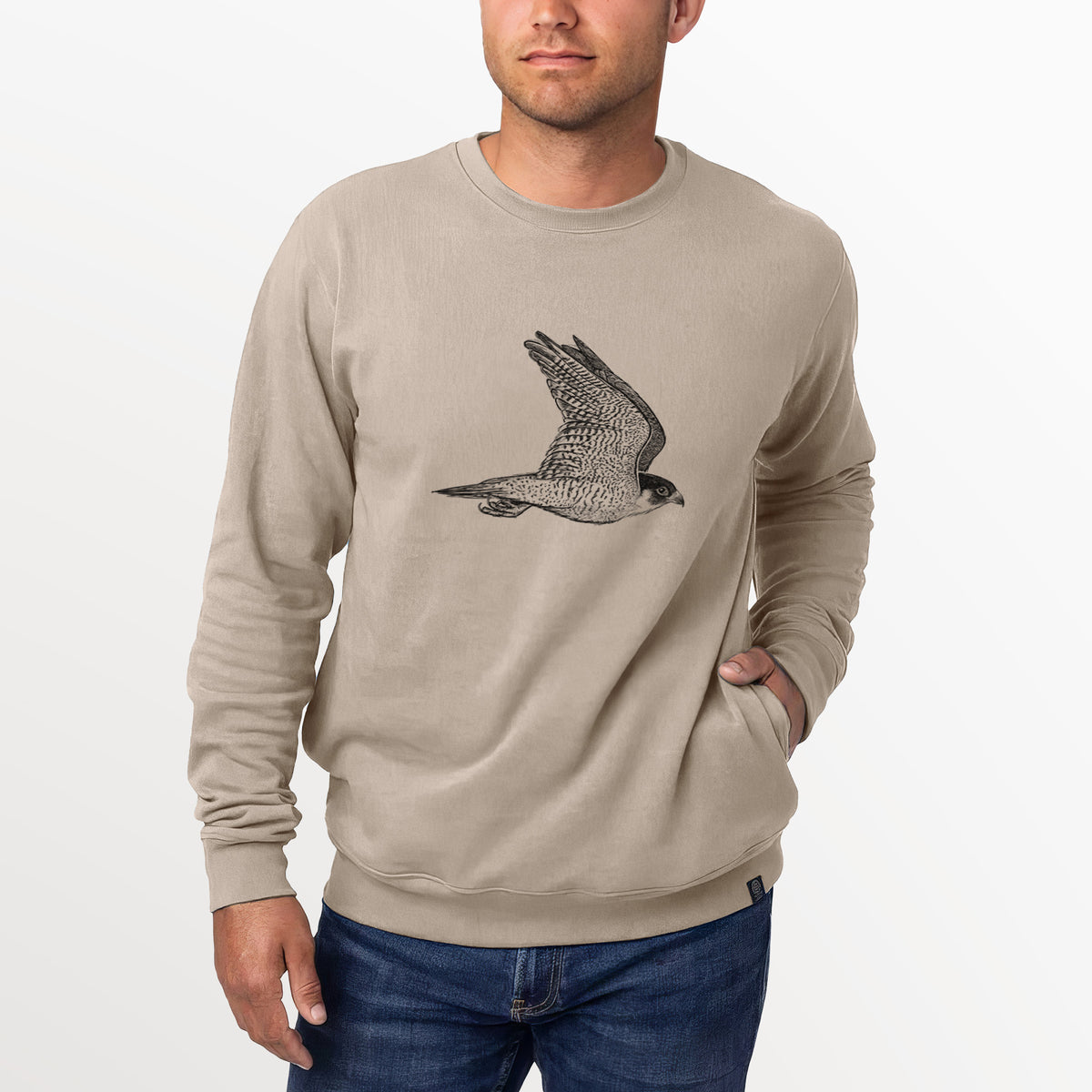 Flying Peregrine - Falco peregrinus  - Unisex Reclaimed Crewneck Sweatshirt