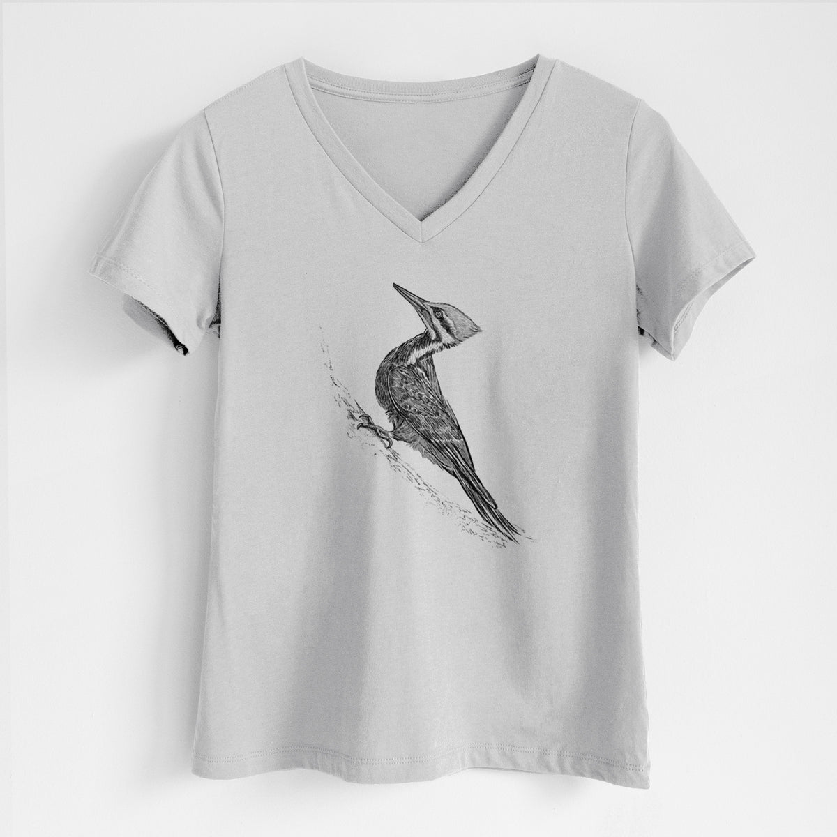 Pileated Woodpecker - Dryocopus pileatus - Women&#39;s Lightweight Relaxed Fit 100% Cotton V-neck