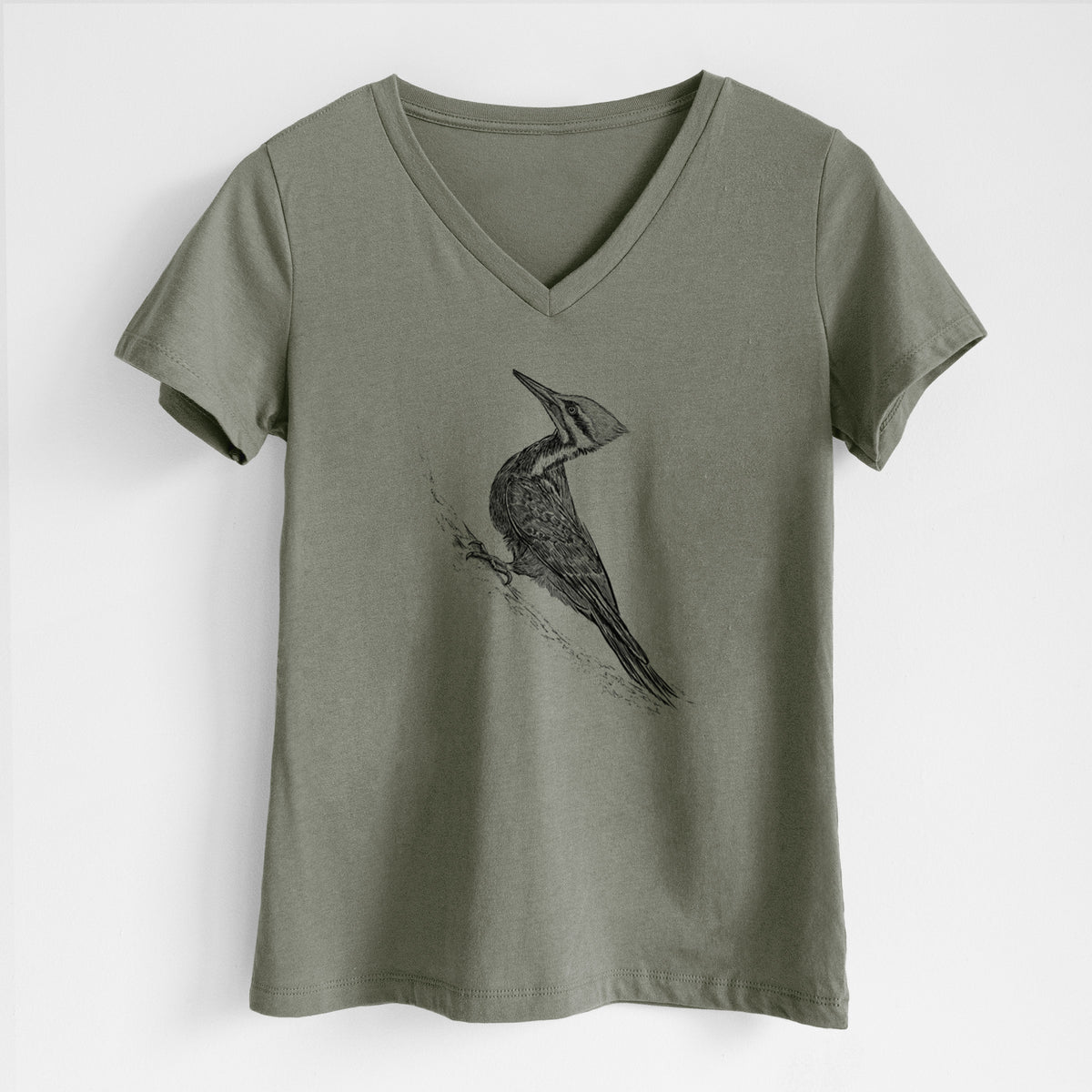 Pileated Woodpecker - Dryocopus pileatus - Women&#39;s Lightweight Relaxed Fit 100% Cotton V-neck
