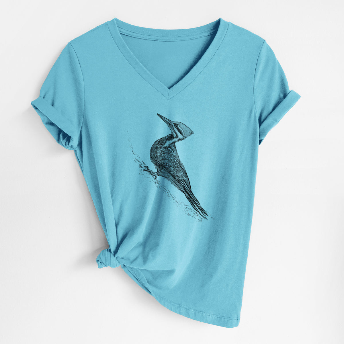 Pileated Woodpecker - Dryocopus pileatus - Women&#39;s Lightweight Relaxed Fit 100% Cotton V-neck
