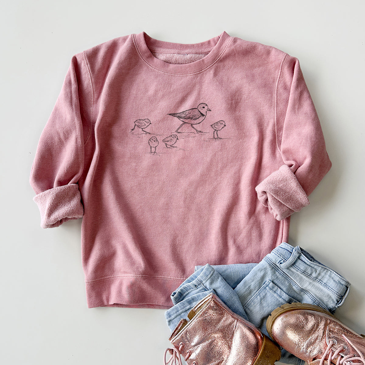 Piping Plovers - Charadrius melodus - Youth Lightweight Crewneck Sweatshirt