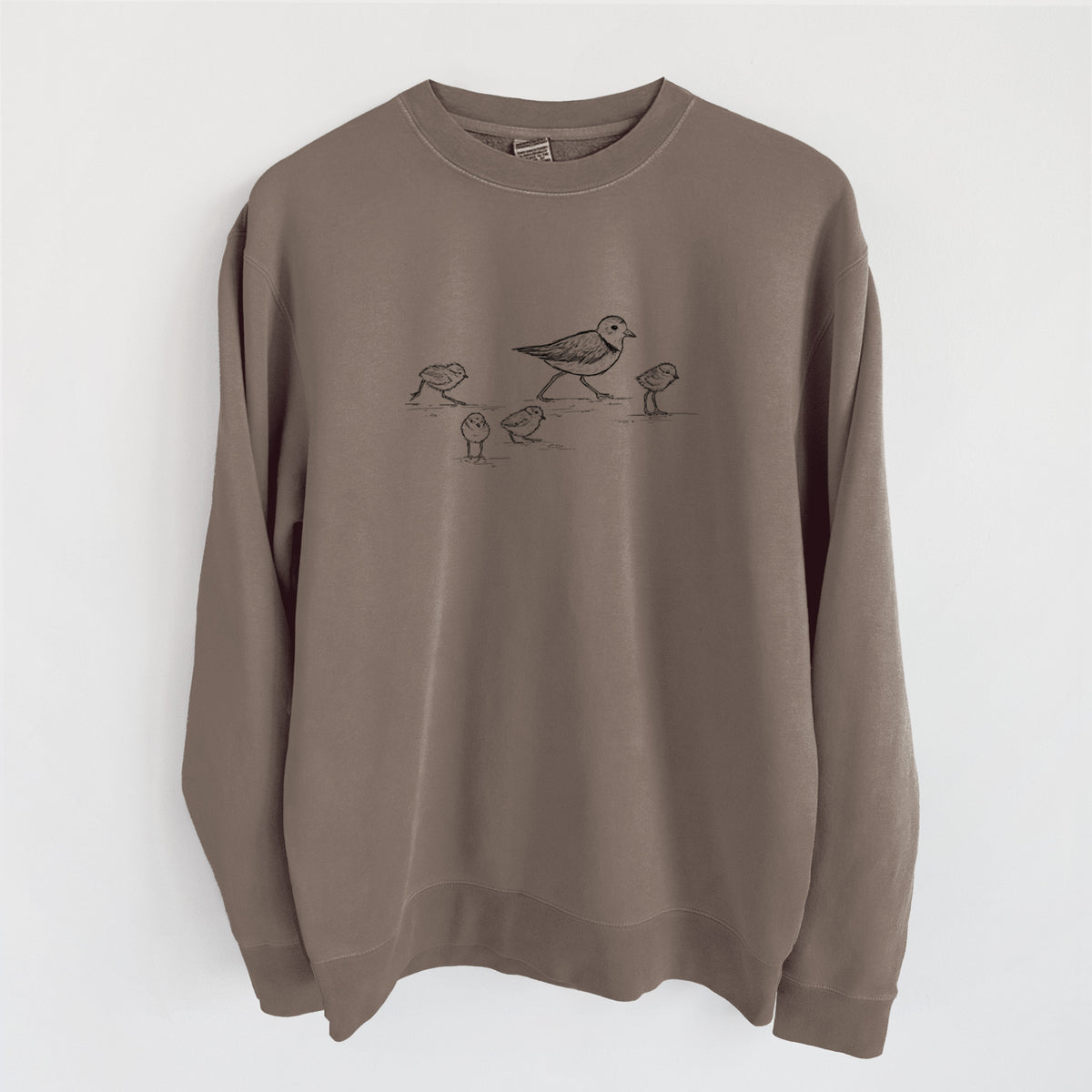 Piping Plovers - Charadrius melodus - Unisex Pigment Dyed Crew Sweatshirt in Espresso Brown Color