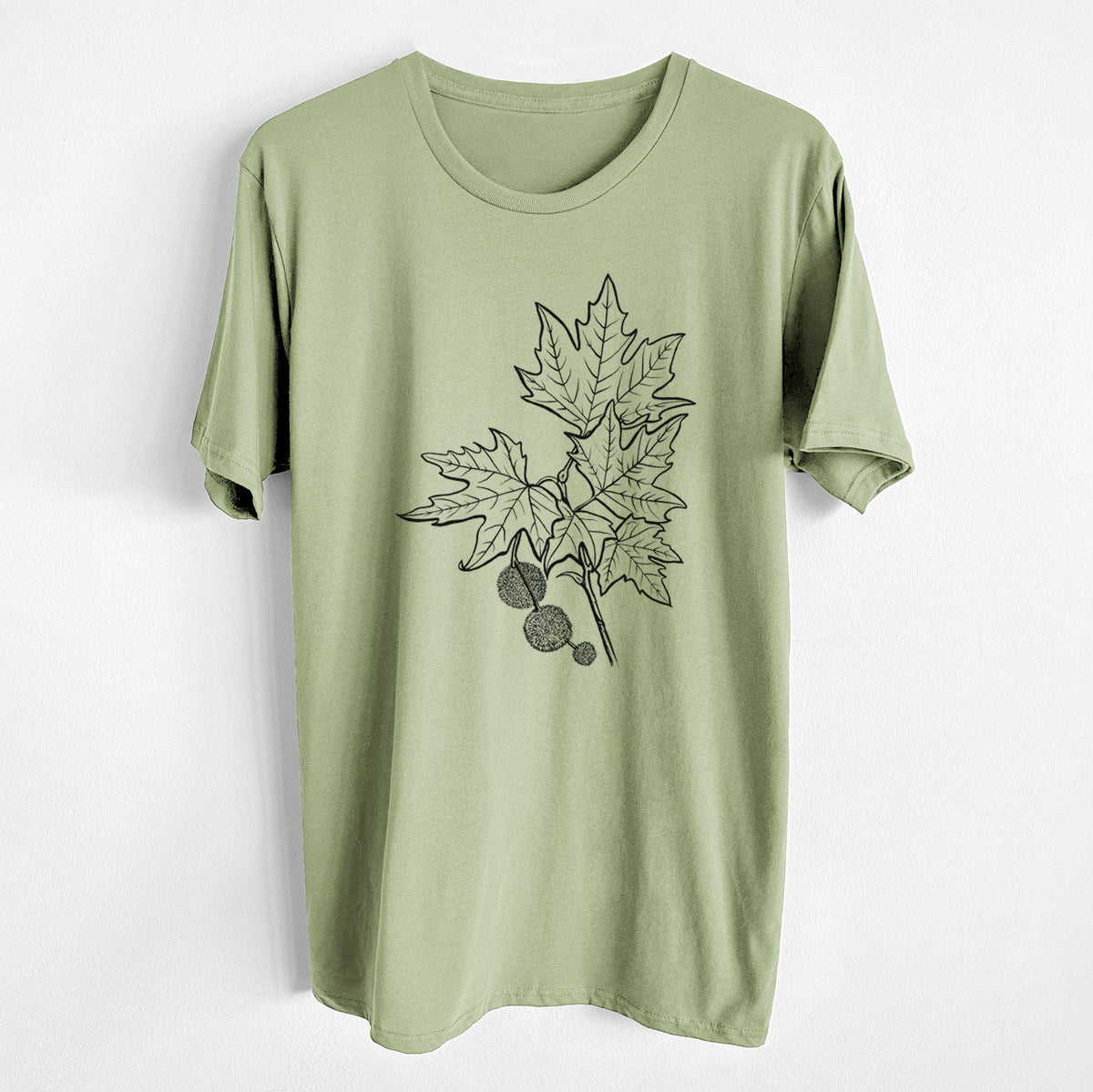 CLOSEOUT - Platanus Orientalis - Oriental Plane Tree Stem with Leaves - Unisex Crewneck - Made in USA - 100% Organic Cotton