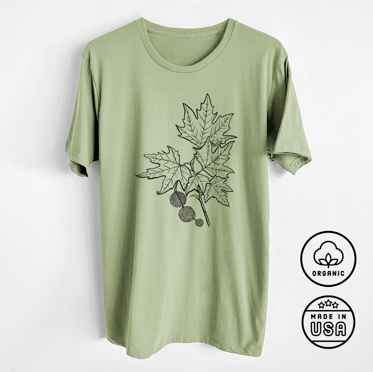 CLOSEOUT - Platanus Orientalis - Oriental Plane Tree Stem with Leaves - Unisex Crewneck - Made in USA - 100% Organic Cotton