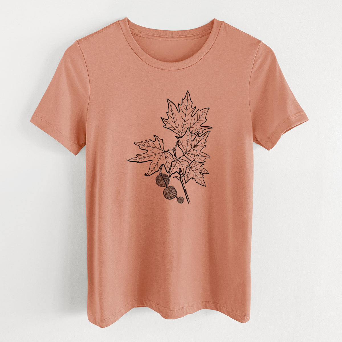 Platanus Orientalis - Oriental Plane Tree Stem with Leaves - Women&#39;s Lightweight Relaxed Fit 100% Cotton Crewneck