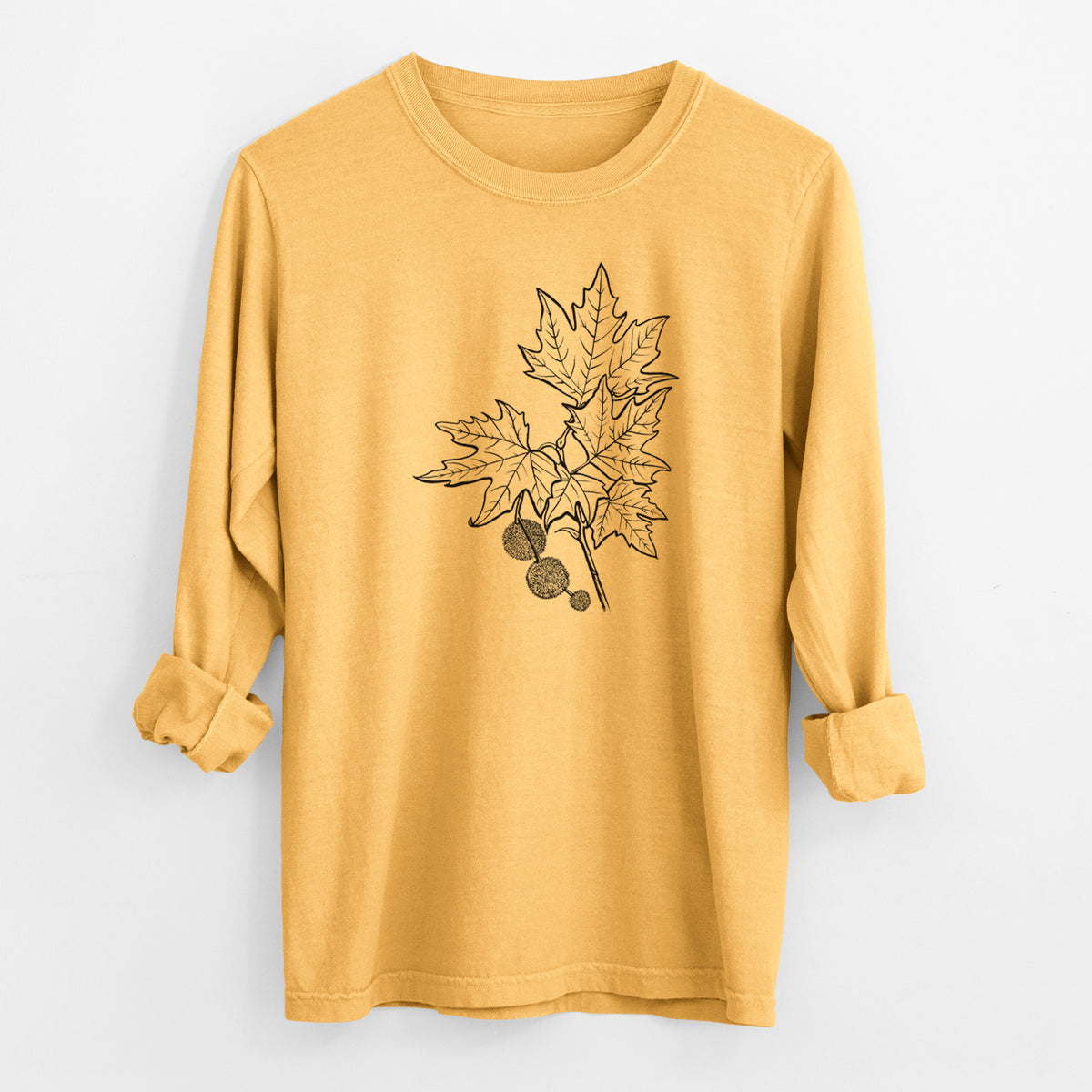 Platanus Orientalis - Oriental Plane Tree Stem with Leaves - Men&#39;s Heavyweight 100% Cotton Long Sleeve