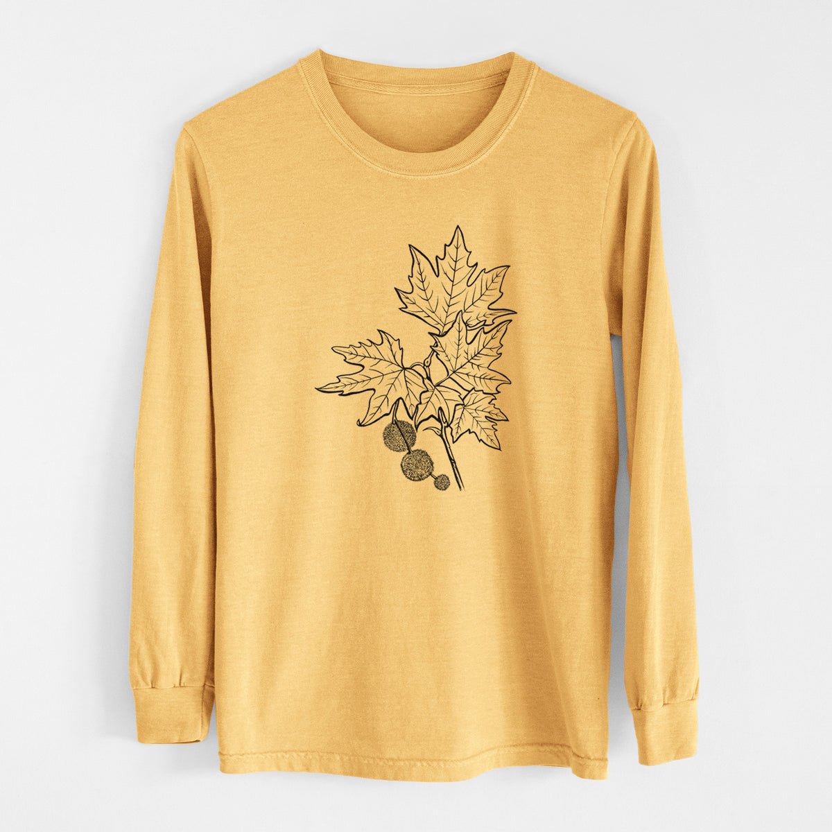 Platanus Orientalis - Oriental Plane Tree Stem with Leaves - Men&#39;s Heavyweight 100% Cotton Long Sleeve