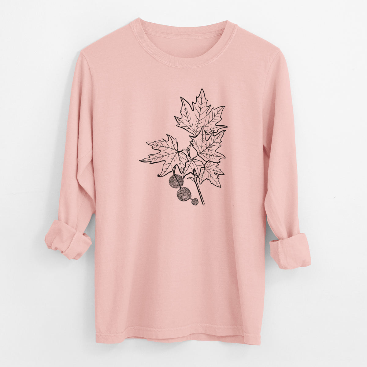 Platanus Orientalis - Oriental Plane Tree Stem with Leaves - Men&#39;s Heavyweight 100% Cotton Long Sleeve