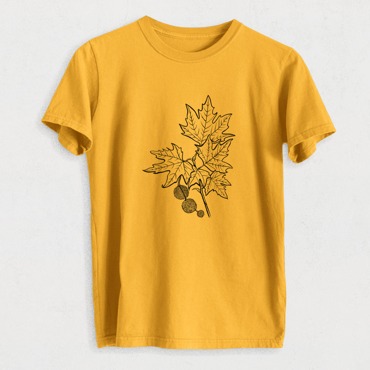 Platanus Orientalis - Oriental Plane Tree Stem with Leaves - Heavyweight Men&#39;s 100% Organic Cotton Tee