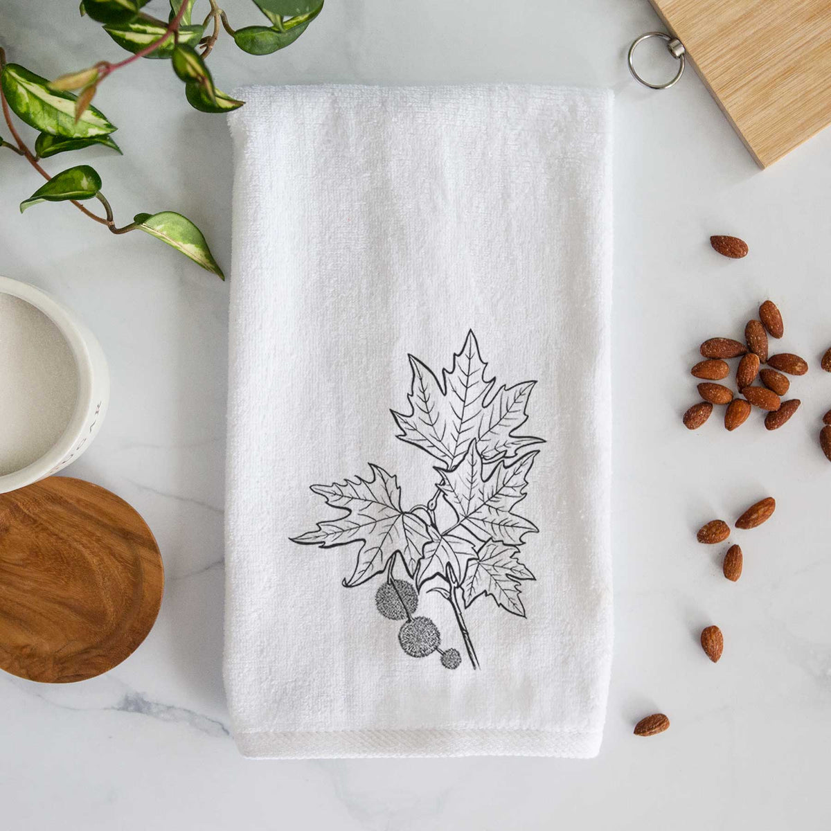 Platanus Orientalis - Oriental Plane Tree Stem with Leaves Premium Decorative Hand Towel