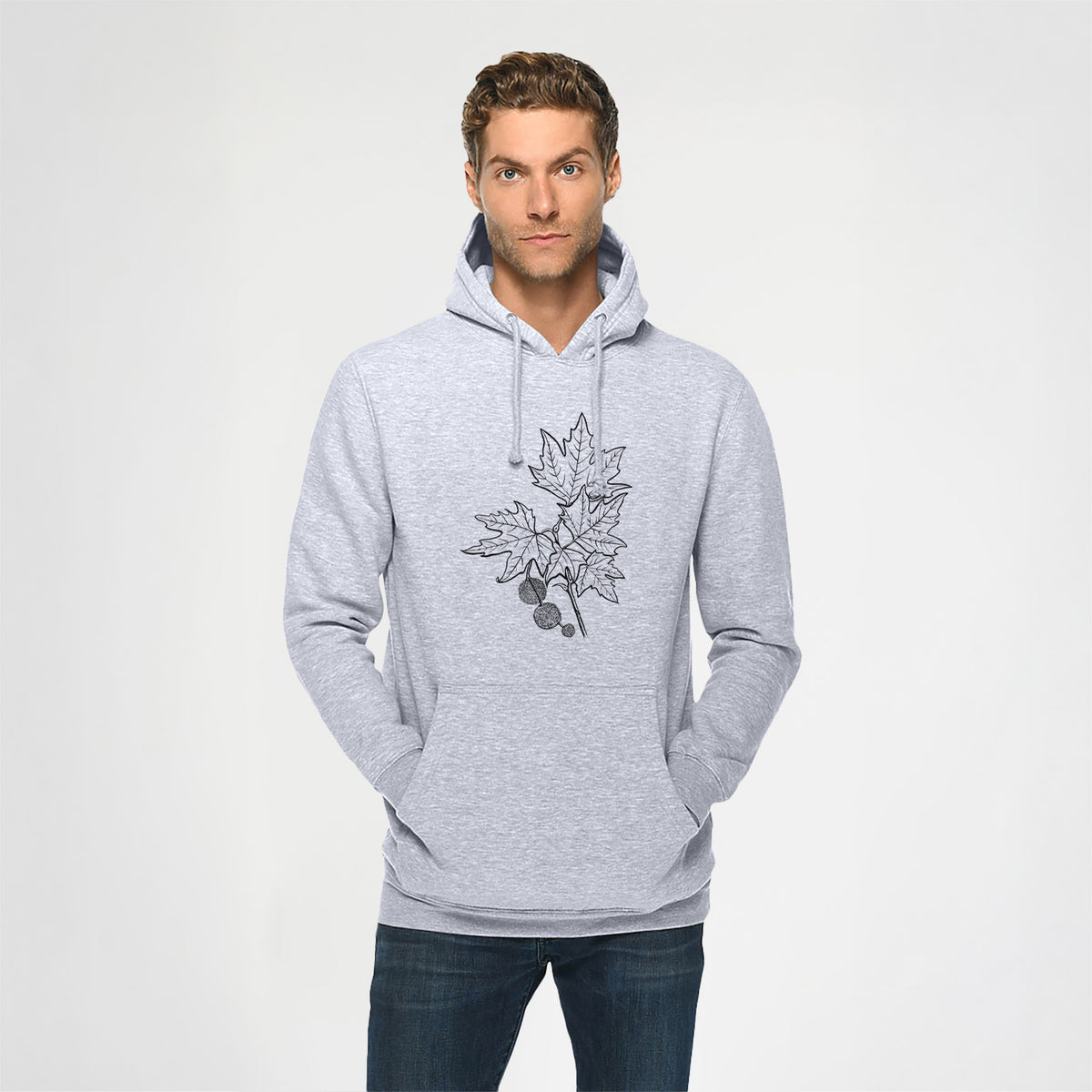Platanus Orientalis - Oriental Plane Tree Stem with Leaves - Heavyweight Fleece Hoodie