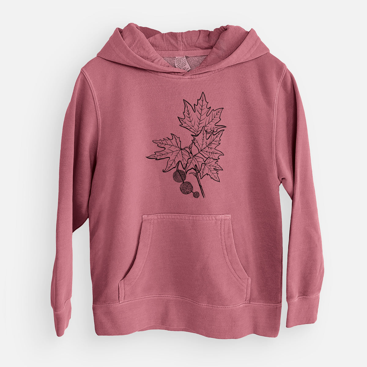 Platanus Orientalis - Oriental Plane Tree Stem with Leaves - Youth Pigment Dyed Hoodie