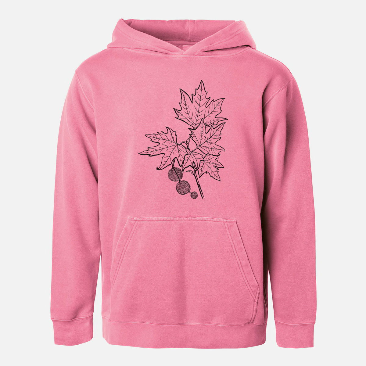 Platanus Orientalis - Oriental Plane Tree Stem with Leaves - Youth Pigment Dyed Hoodie