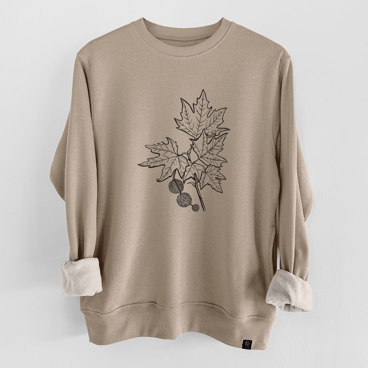 Platanus Orientalis - Oriental Plane Tree Stem with Leaves  - Unisex Reclaimed Crewneck Sweatshirt