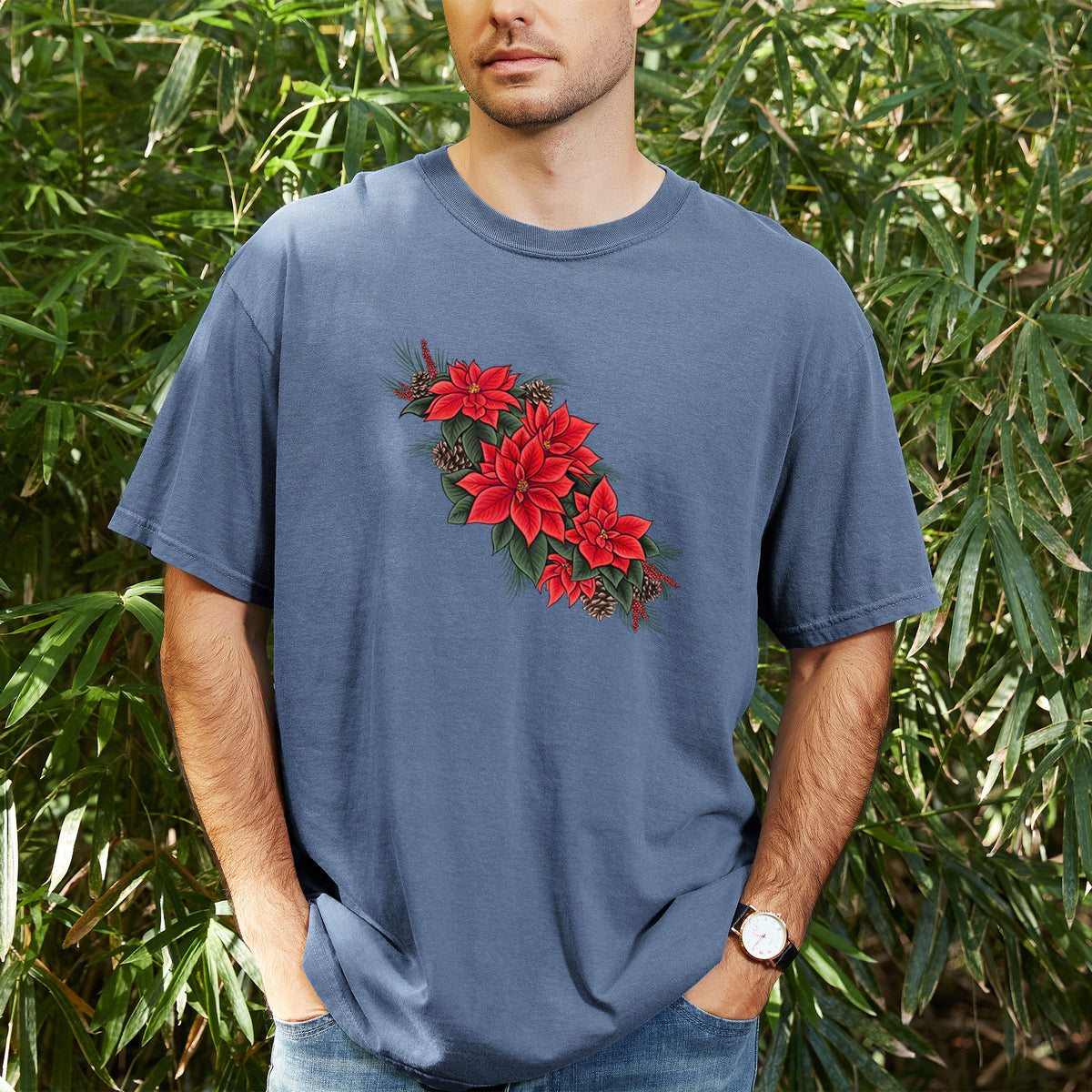 Winter Poinsettias - Euphorbia pulcherrima - Unisex Comfort Colors Garment-Dyed Heavyweight T-shirt