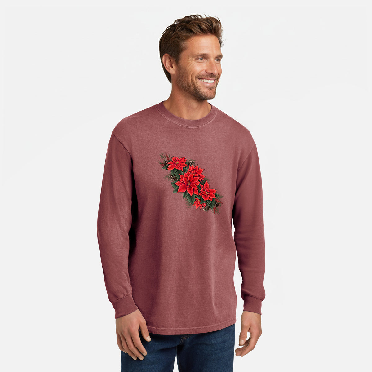 Winter Poinsettias - Euphorbia pulcherrima - Unisex Comfort Colors 100% Cotton Long Sleeve
