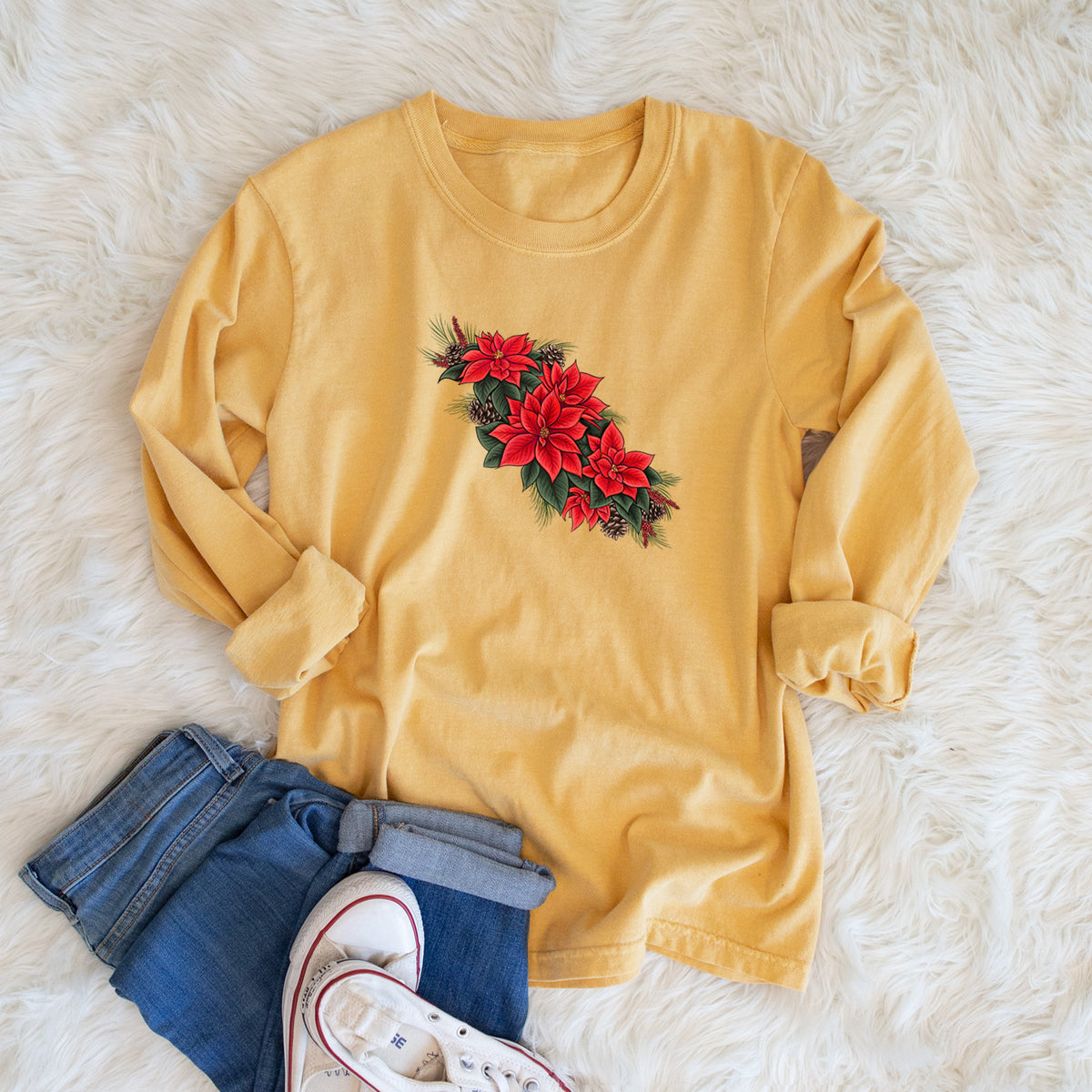 Winter Poinsettias - Euphorbia pulcherrima - Unisex Comfort Colors 100% Cotton Long Sleeve