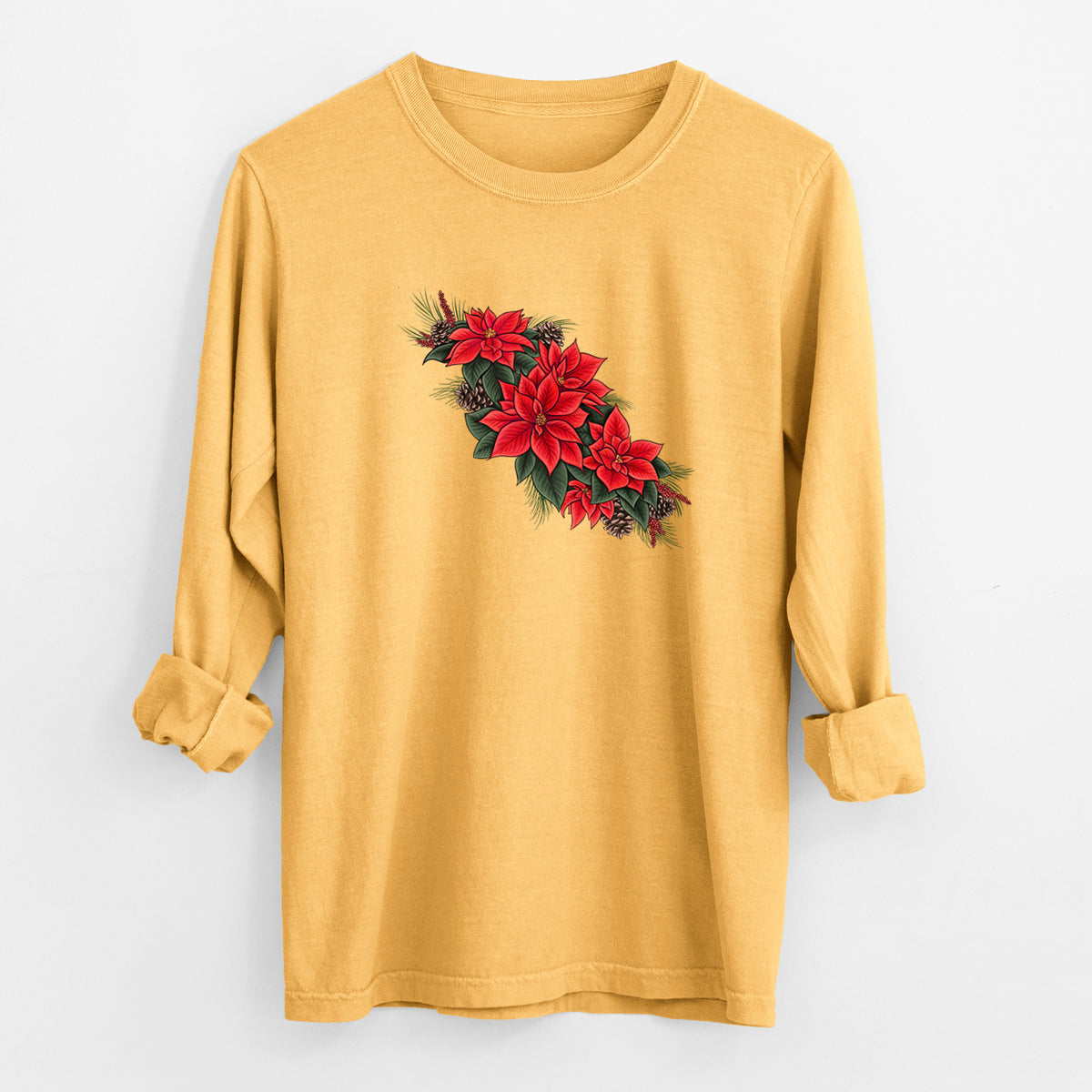 Winter Poinsettias - Euphorbia pulcherrima - Unisex Comfort Colors 100% Cotton Long Sleeve