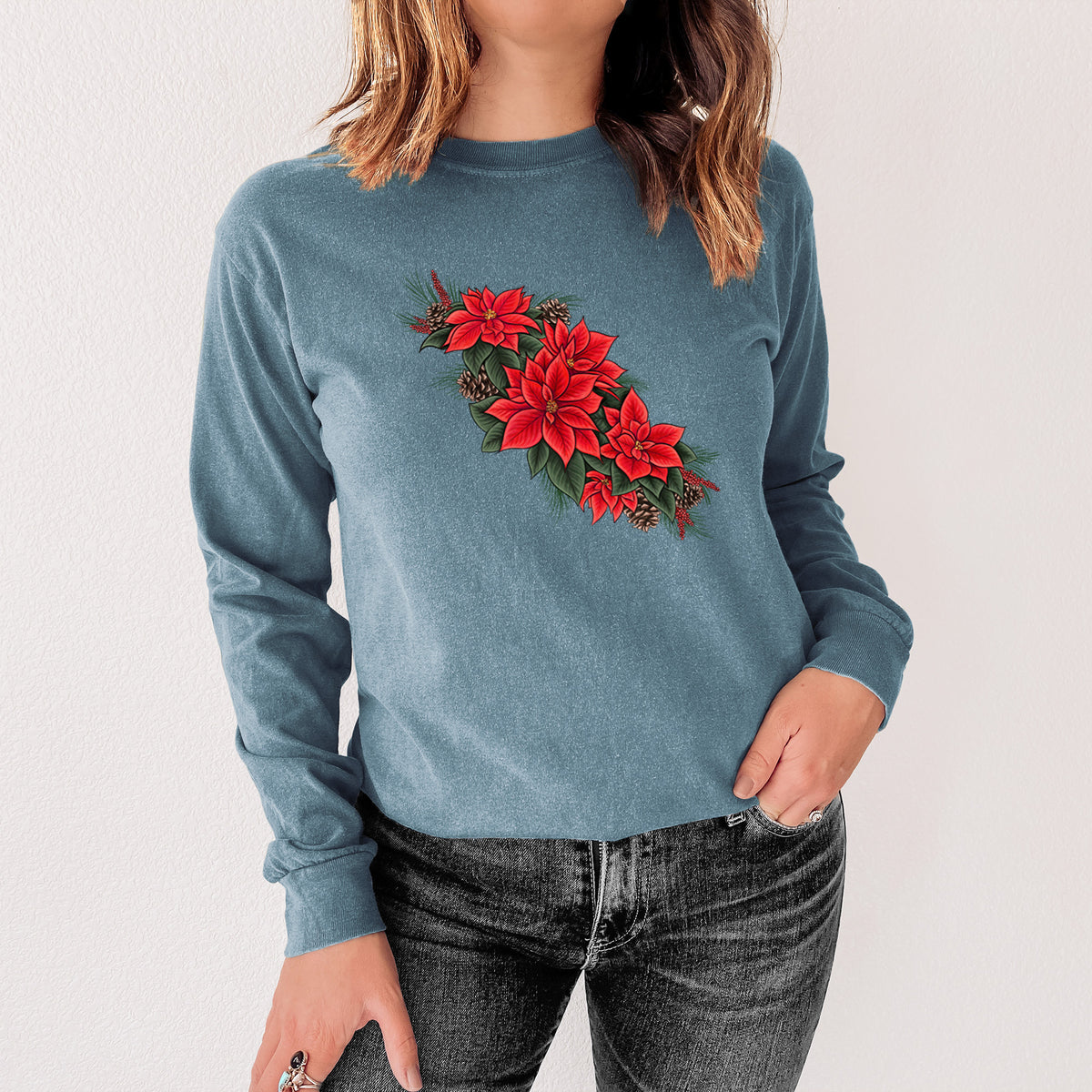 Winter Poinsettias - Euphorbia pulcherrima - Unisex Comfort Colors 100% Cotton Long Sleeve