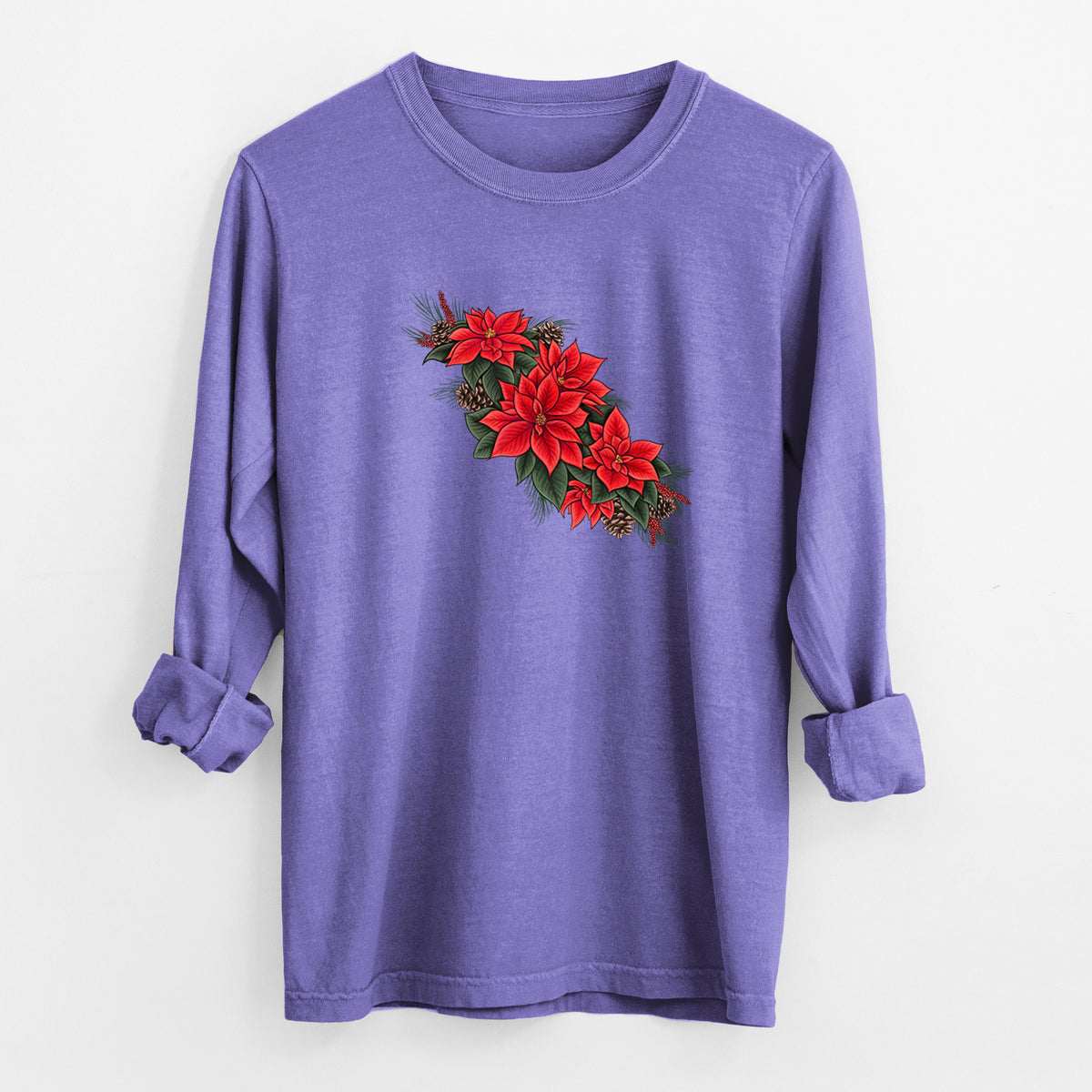 Winter Poinsettias - Euphorbia pulcherrima - Unisex Comfort Colors 100% Cotton Long Sleeve