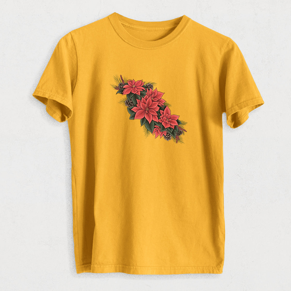 Winter Poinsettias - Euphorbia pulcherrima - Heavyweight Men's 100% Organic Cotton Tee