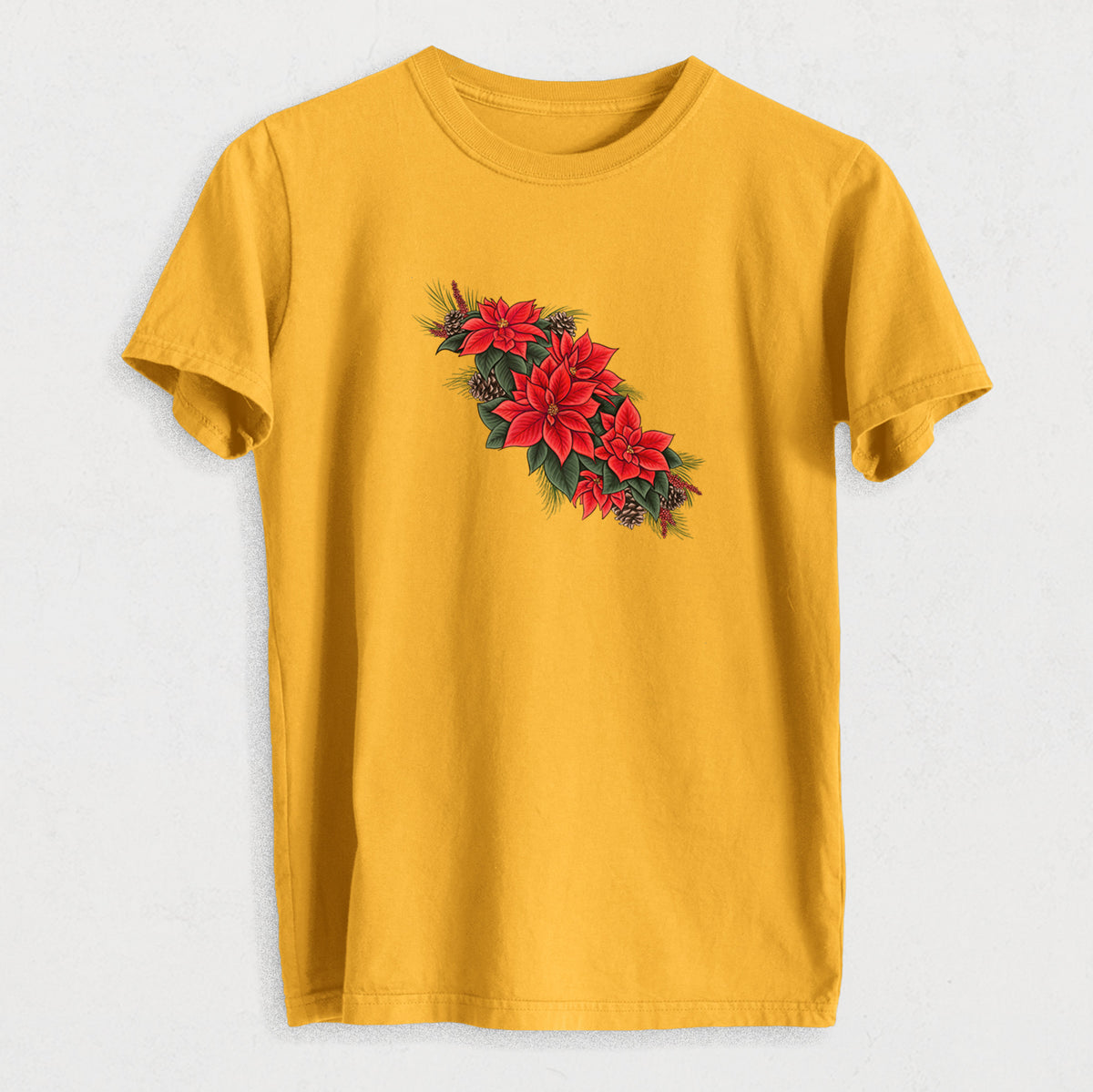 Winter Poinsettias - Euphorbia pulcherrima - Heavyweight Men's 100% Organic Cotton Tee