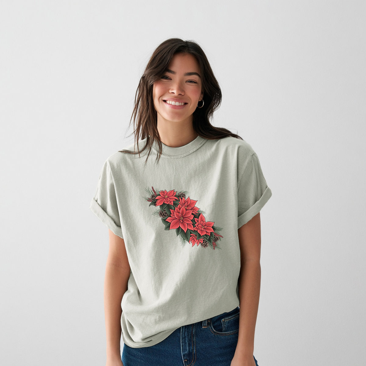 Winter Poinsettias - Euphorbia pulcherrima - Heavyweight Men's 100% Organic Cotton Tee