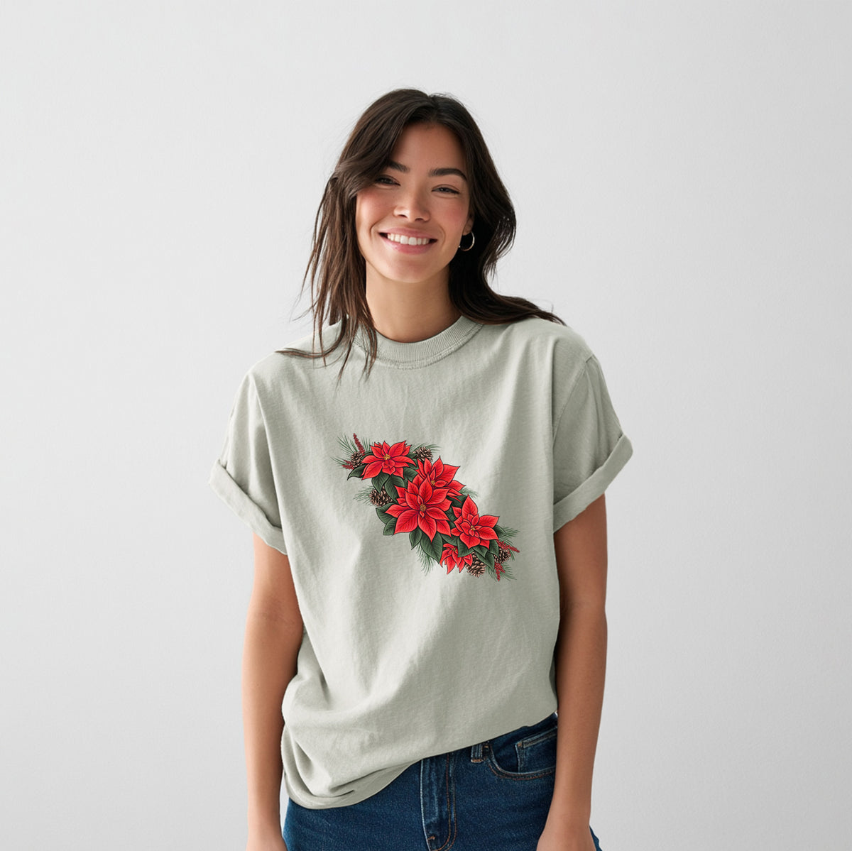 Winter Poinsettias - Euphorbia pulcherrima - Heavyweight Men's 100% Organic Cotton Tee