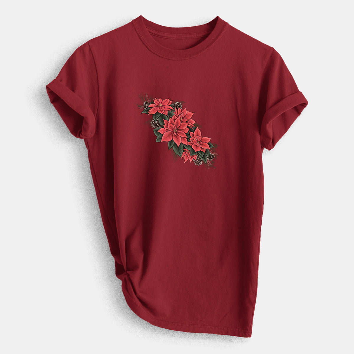 Winter Poinsettias - Euphorbia pulcherrima - Heavyweight Men's 100% Organic Cotton Tee