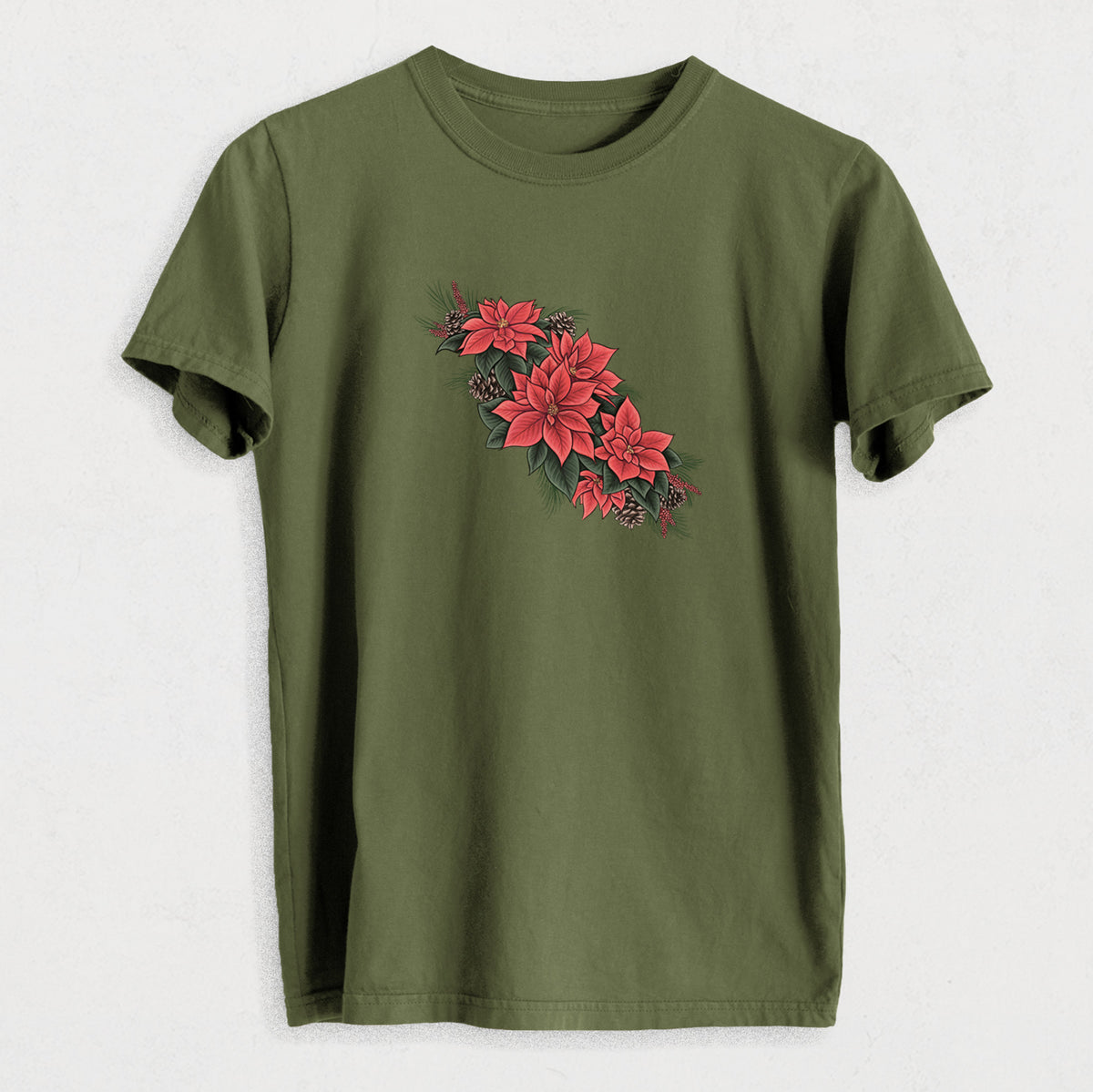 Winter Poinsettias - Euphorbia pulcherrima - Heavyweight Men's 100% Organic Cotton Tee