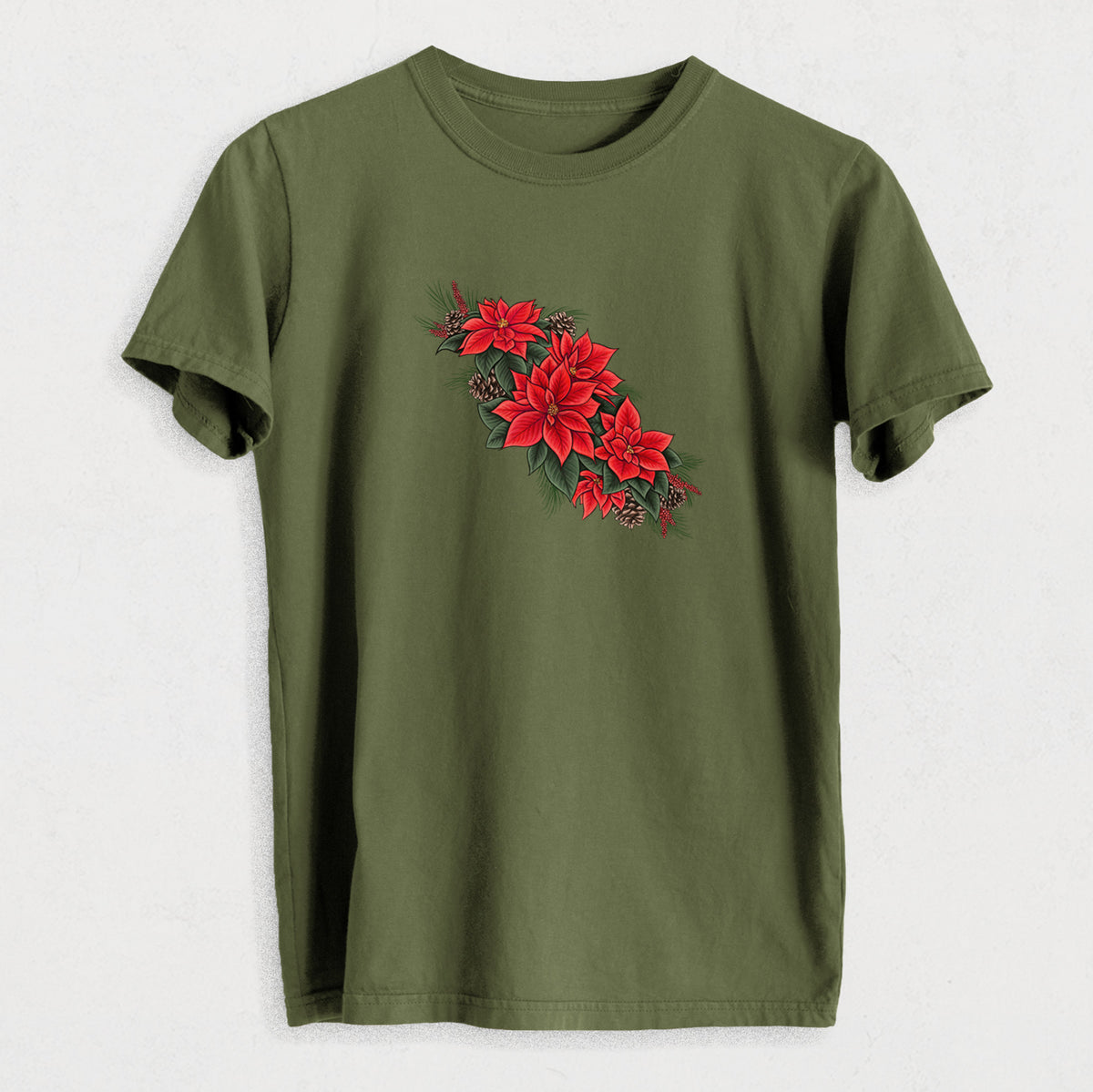 Winter Poinsettias - Euphorbia pulcherrima - Heavyweight Men's 100% Organic Cotton Tee