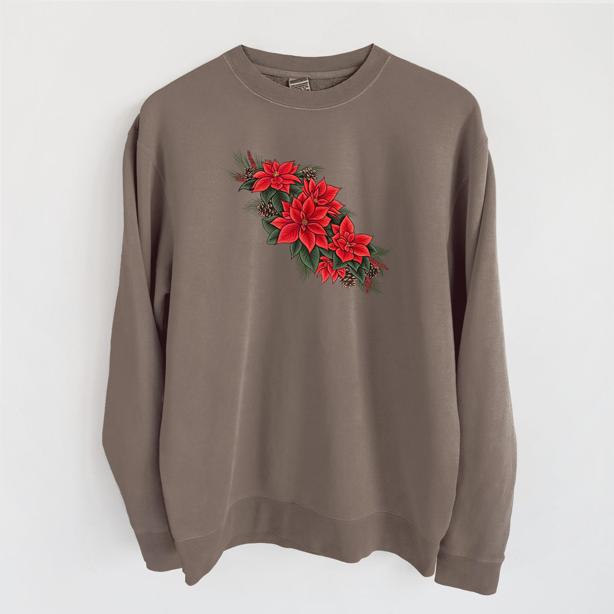 Winter Poinsettias - Euphorbia pulcherrima - Unisex Pigment Dyed Crew Sweatshirt in Espresso