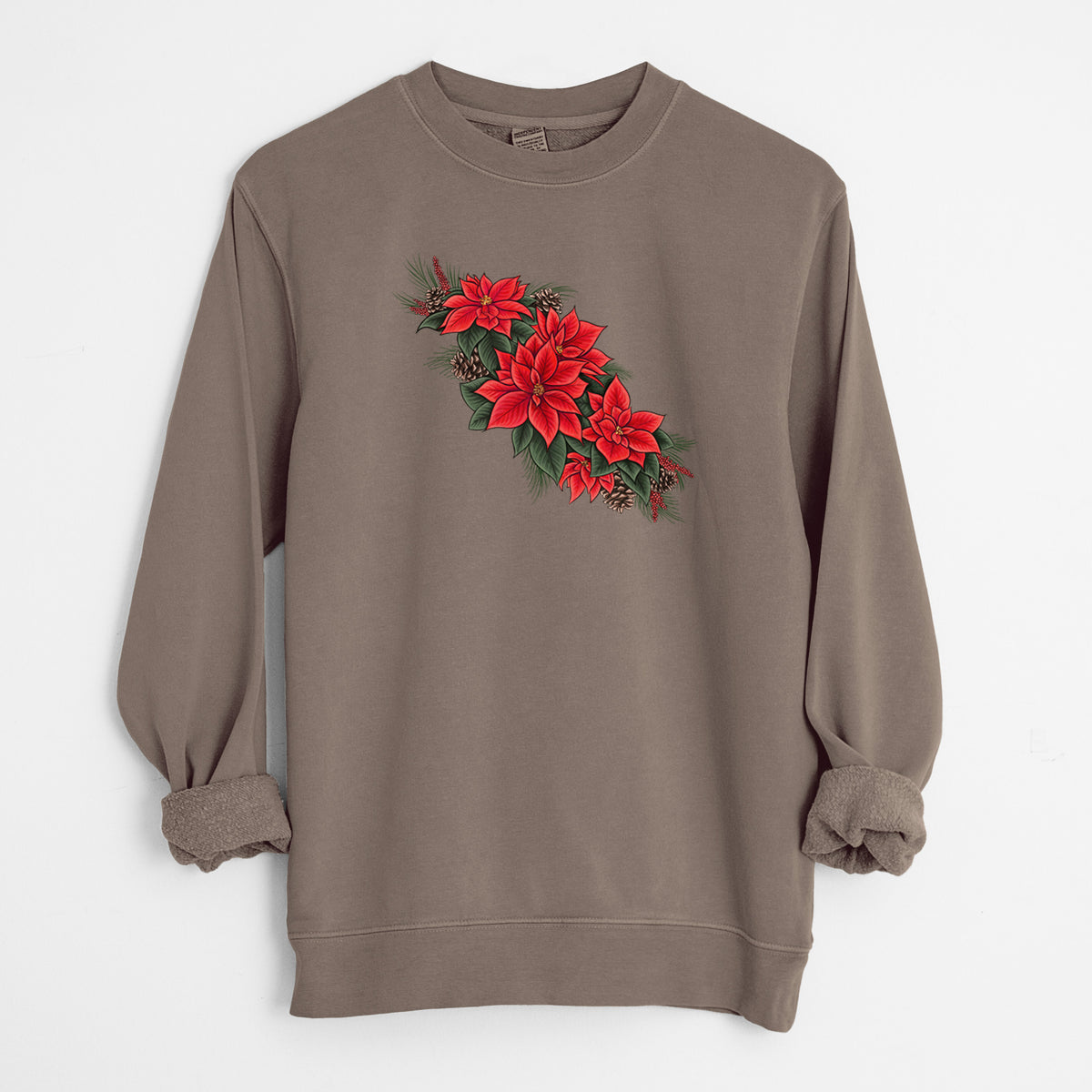 Winter Poinsettias - Euphorbia pulcherrima - Unisex Pigment Dyed Crew Sweatshirt in Espresso